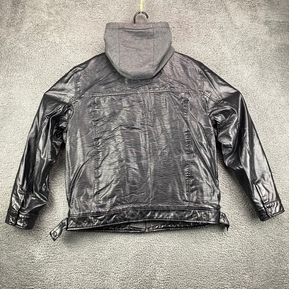 Levis‎ Mens Black Faux Leather Hooded Trucker Jacket Large Full Zip - Picture 7 of 8